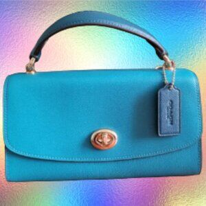 Coach Tilly Satchel 23 In Colorblock Teal Crossgrain Leather #C2821